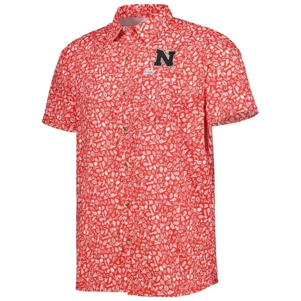 COLUMBIA Nebraska Cornhuskers Super Slack Tide Button-Up Shirt Men's M *NEW* $65